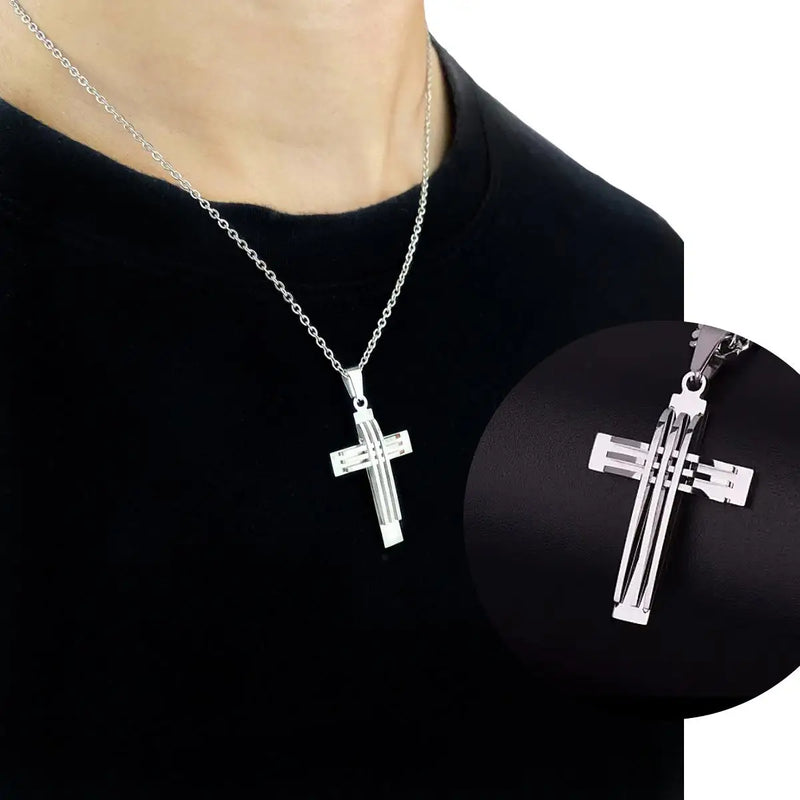 ✨ Colar Masculino de Corrente com Crucifixo de Aço inoxidável Legítimo ✨