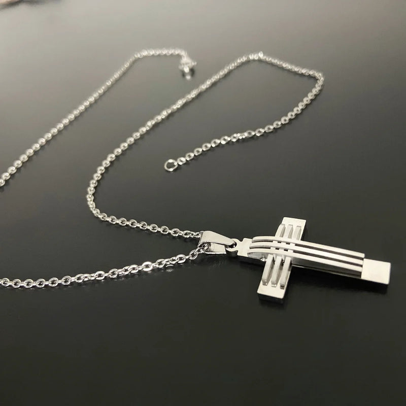 ✨ Colar Masculino de Corrente com Crucifixo de Aço inoxidável Legítimo ✨