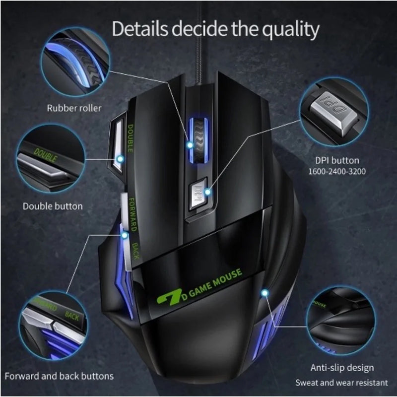 Mouse Gamer Profissional X7 3200DPI com LED Laser – Alta Precisão e Desempenho para Seus Jogos! 🎮💻