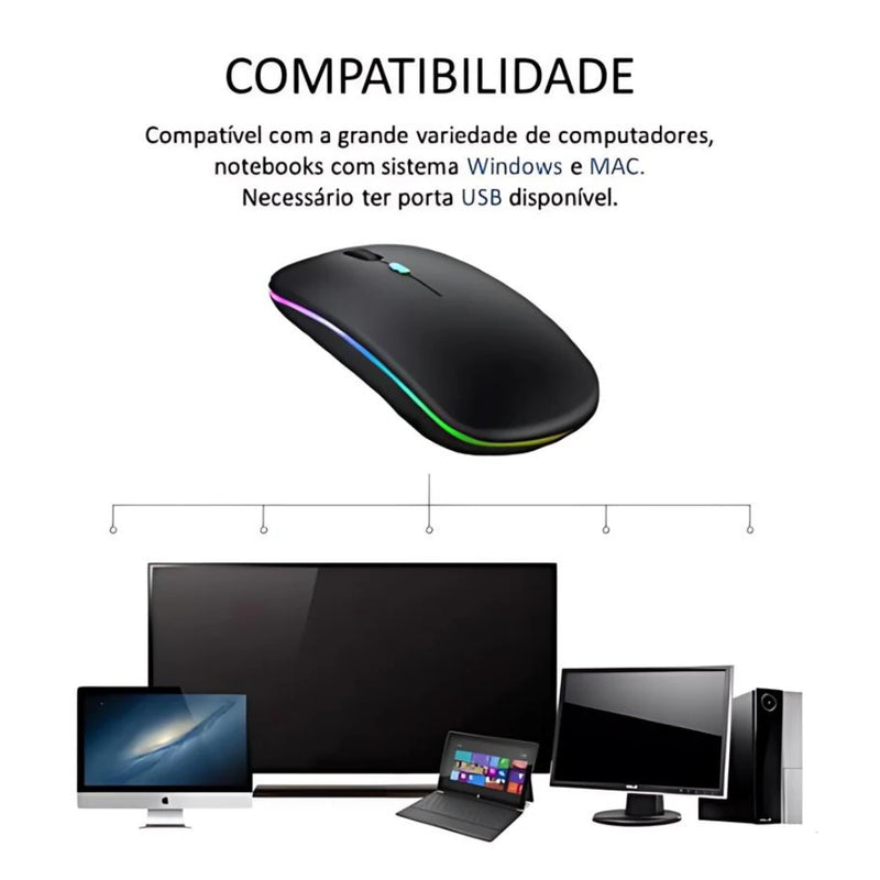 Mouse Wireless Recarregável LED RGB 2.4GHz – Desempenho, Estilo e Praticidade! 🖱️🌈