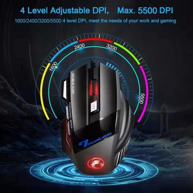 Mouse Gamer Profissional X7 3200DPI com LED Laser – Alta Precisão e Desempenho para Seus Jogos! 🎮💻