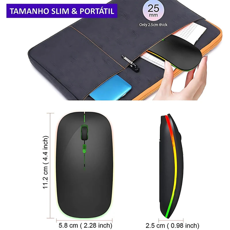 Mouse Wireless Recarregável LED RGB 2.4GHz – Desempenho, Estilo e Praticidade! 🖱️🌈