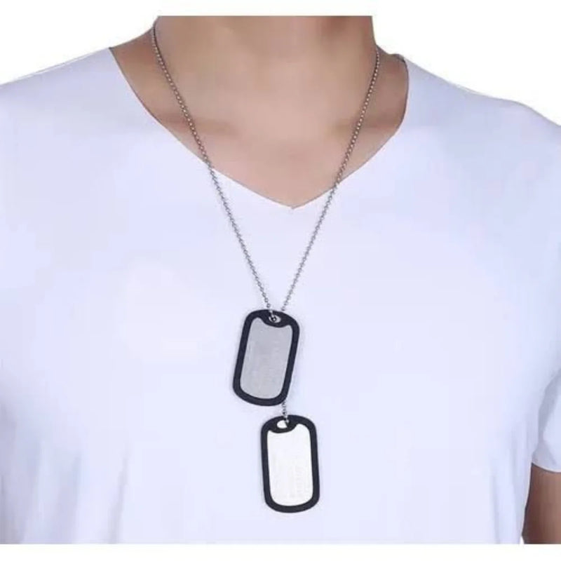 🔥 Colar Militar Masculino com Corrente de Aço Desativada e Placa de Identificação🔥