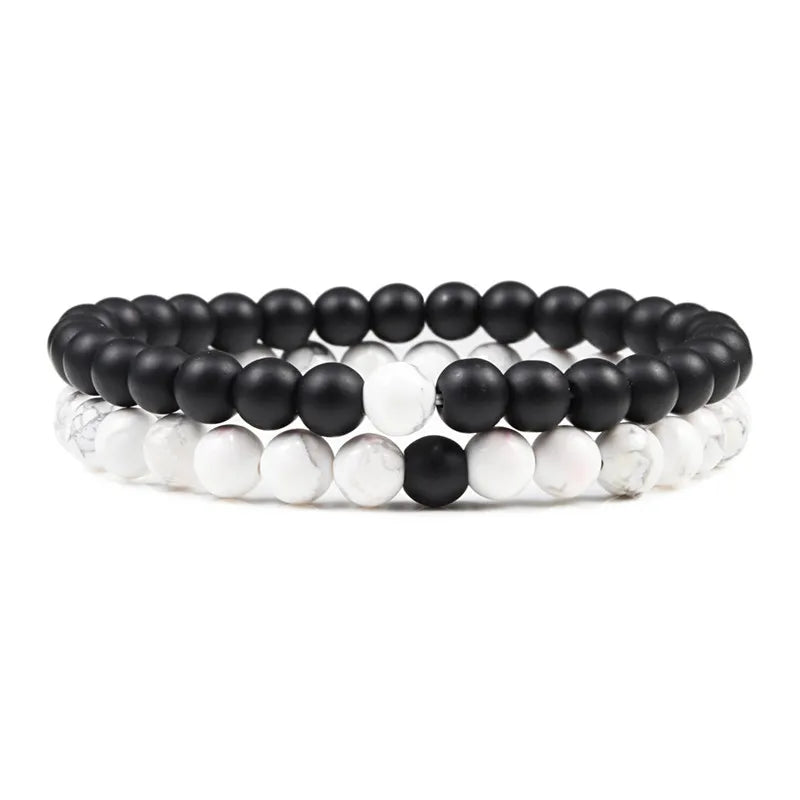 Conjunto Pulseira Casais Distância Preto Branco Pedra de Lava Natural Olho de Tigre Pulseiras de Yoga com Contas para Homens Mulheres Corda Elástica Jóias