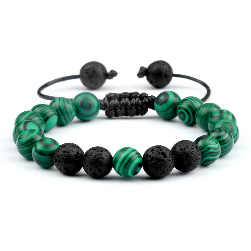 Pulseiras masculinas de 8 mm, pulseira de contas de lava preta, olho de tigre, corda trançada ajustável