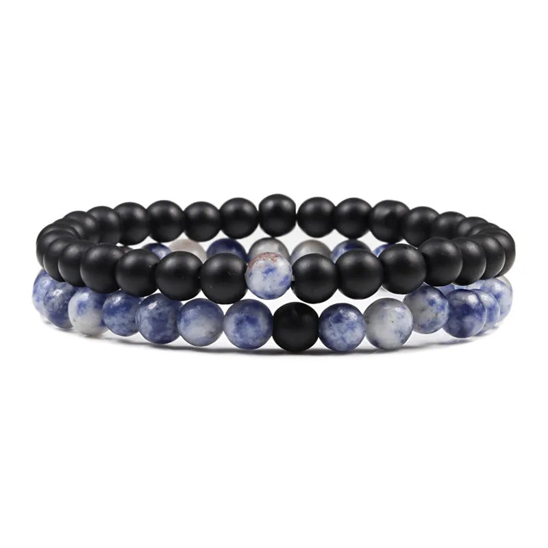 Conjunto Pulseira Casais Distância Preto Branco Pedra de Lava Natural Olho de Tigre Pulseiras de Yoga com Contas para Homens Mulheres Corda Elástica Jóias