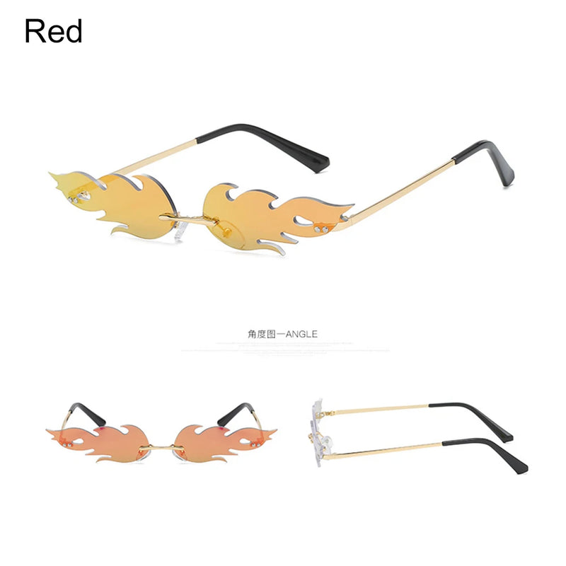 Moda Luxo Fogo Chama Óculos de Sol Mulheres Homens Cool Rimless Wave Óculos de Sol UV 400 Óculos Tendências