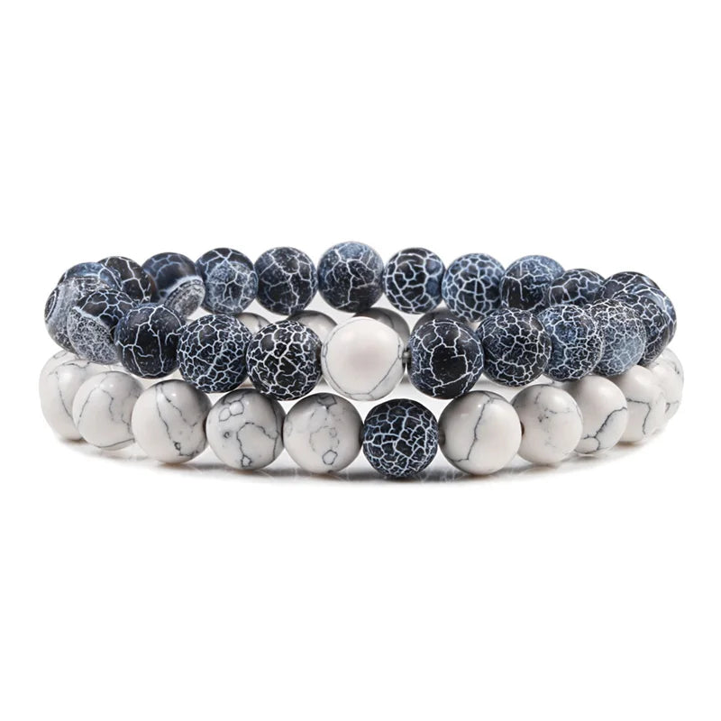 Conjunto Pulseira Casais Distância Preto Branco Pedra de Lava Natural Olho de Tigre Pulseiras de Yoga com Contas para Homens Mulheres Corda Elástica Jóias