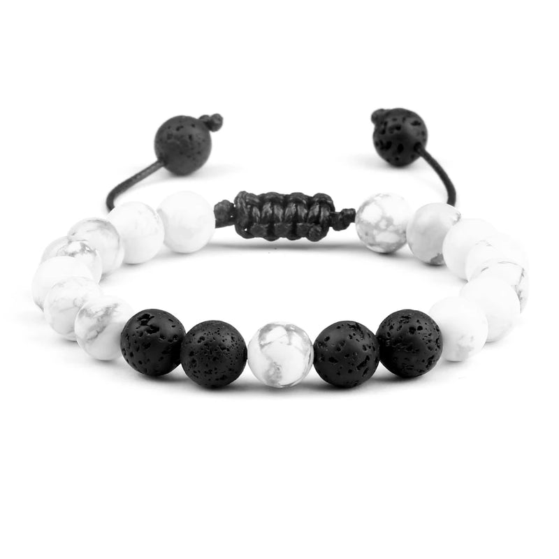 Pulseiras masculinas de 8 mm, pulseira de contas de lava preta, olho de tigre, corda trançada ajustável