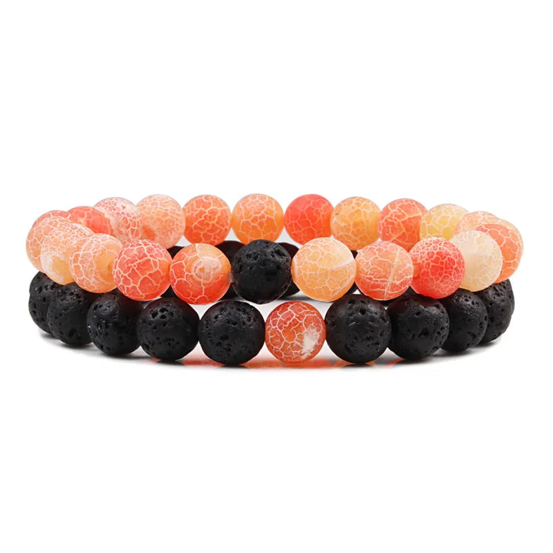 Conjunto Pulseira Casais Distância Preto Branco Pedra de Lava Natural Olho de Tigre Pulseiras de Yoga com Contas para Homens Mulheres Corda Elástica Jóias