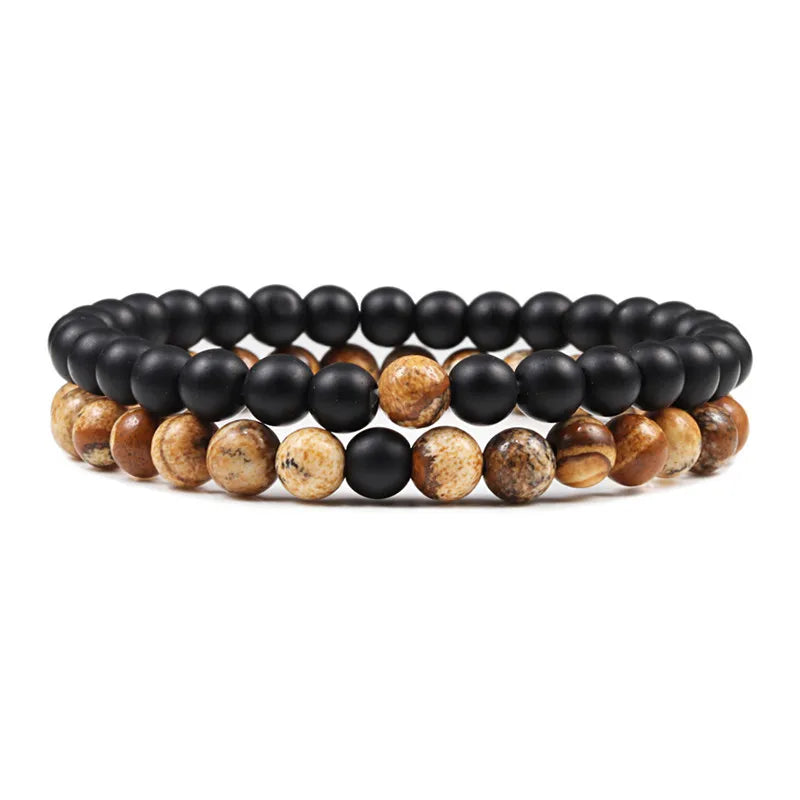 Conjunto Pulseira Casais Distância Preto Branco Pedra de Lava Natural Olho de Tigre Pulseiras de Yoga com Contas para Homens Mulheres Corda Elástica Jóias