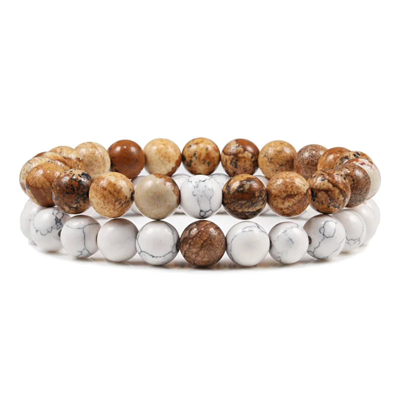 Conjunto Pulseira Casais Distância Preto Branco Pedra de Lava Natural Olho de Tigre Pulseiras de Yoga com Contas para Homens Mulheres Corda Elástica Jóias