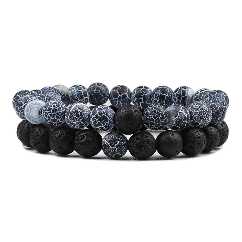 Conjunto Pulseira Casais Distância Preto Branco Pedra de Lava Natural Olho de Tigre Pulseiras de Yoga com Contas para Homens Mulheres Corda Elástica Jóias