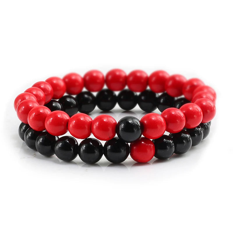 Conjunto Pulseira Casais Distância Preto Branco Pedra de Lava Natural Olho de Tigre Pulseiras de Yoga com Contas para Homens Mulheres Corda Elástica Jóias