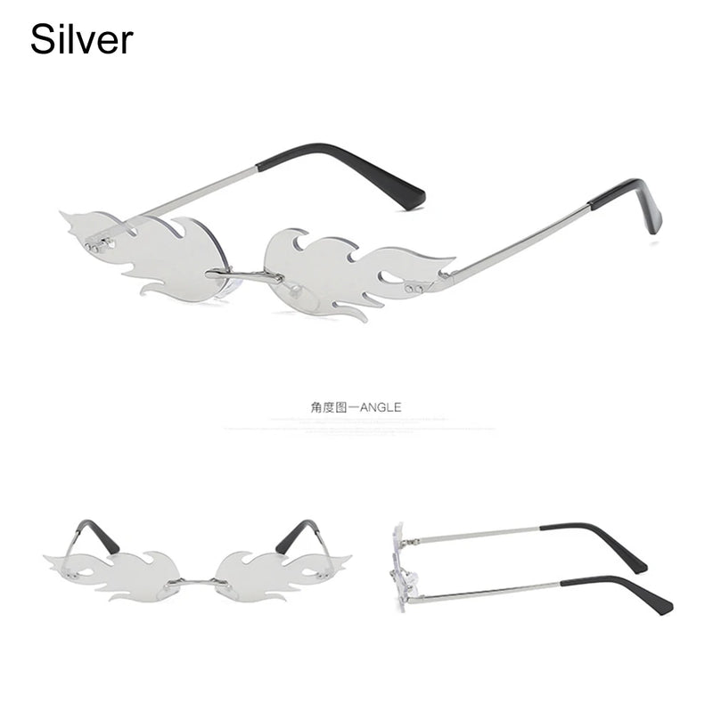 Moda Luxo Fogo Chama Óculos de Sol Mulheres Homens Cool Rimless Wave Óculos de Sol UV 400 Óculos Tendências