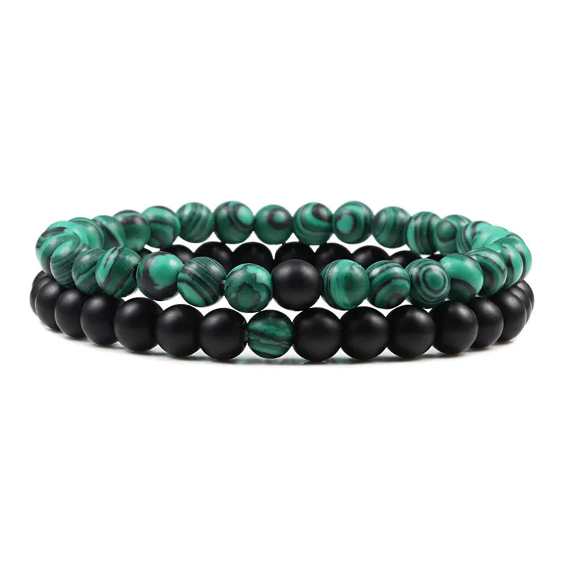 Conjunto Pulseira Casais Distância Preto Branco Pedra de Lava Natural Olho de Tigre Pulseiras de Yoga com Contas para Homens Mulheres Corda Elástica Jóias