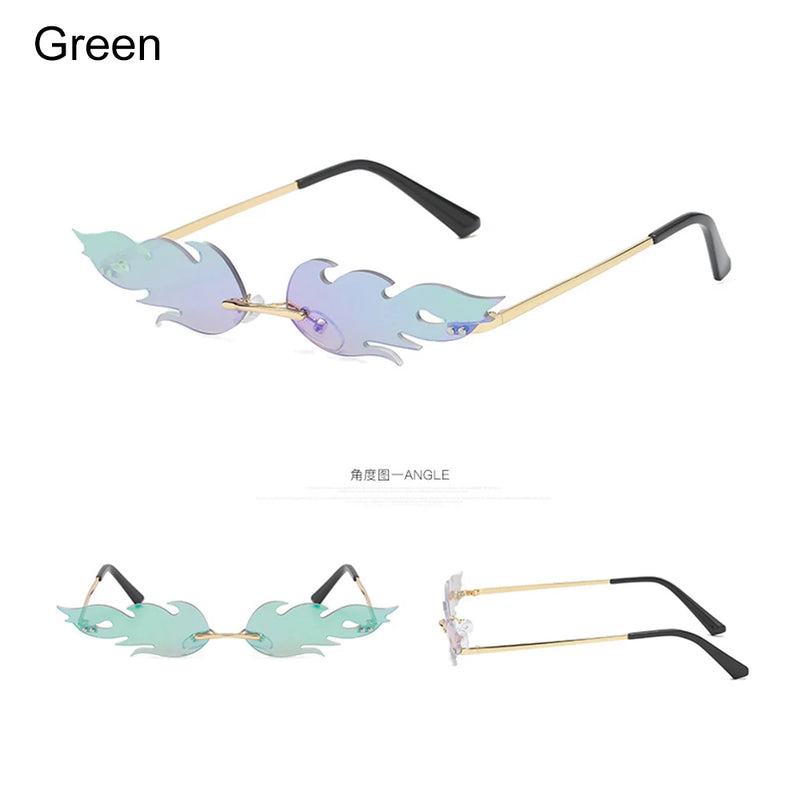 Moda Luxo Fogo Chama Óculos de Sol Mulheres Homens Cool Rimless Wave Óculos de Sol UV 400 Óculos Tendências