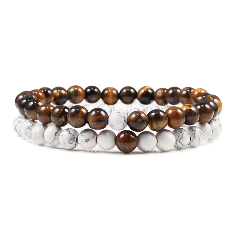 Conjunto Pulseira Casais Distância Preto Branco Pedra de Lava Natural Olho de Tigre Pulseiras de Yoga com Contas para Homens Mulheres Corda Elástica Jóias