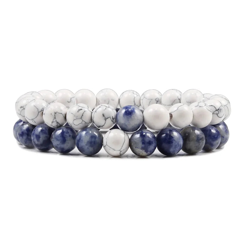 Conjunto Pulseira Casais Distância Preto Branco Pedra de Lava Natural Olho de Tigre Pulseiras de Yoga com Contas para Homens Mulheres Corda Elástica Jóias