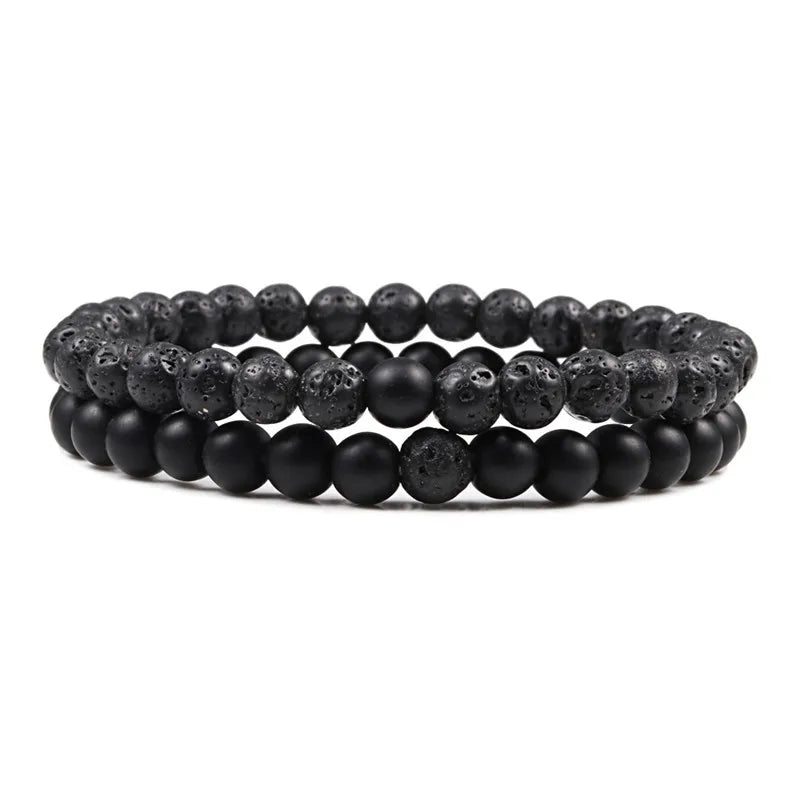 Conjunto Pulseira Casais Distância Preto Branco Pedra de Lava Natural Olho de Tigre Pulseiras de Yoga com Contas para Homens Mulheres Corda Elástica Jóias