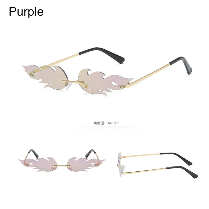 Moda Luxo Fogo Chama Óculos de Sol Mulheres Homens Cool Rimless Wave Óculos de Sol UV 400 Óculos Tendências