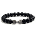 Pulseira de pedra vulcânica natural masculina, preto fosco, lavanda, contas brancas, pingente, haltere, cordão, pulseiras femininas, barra, fitness, joias