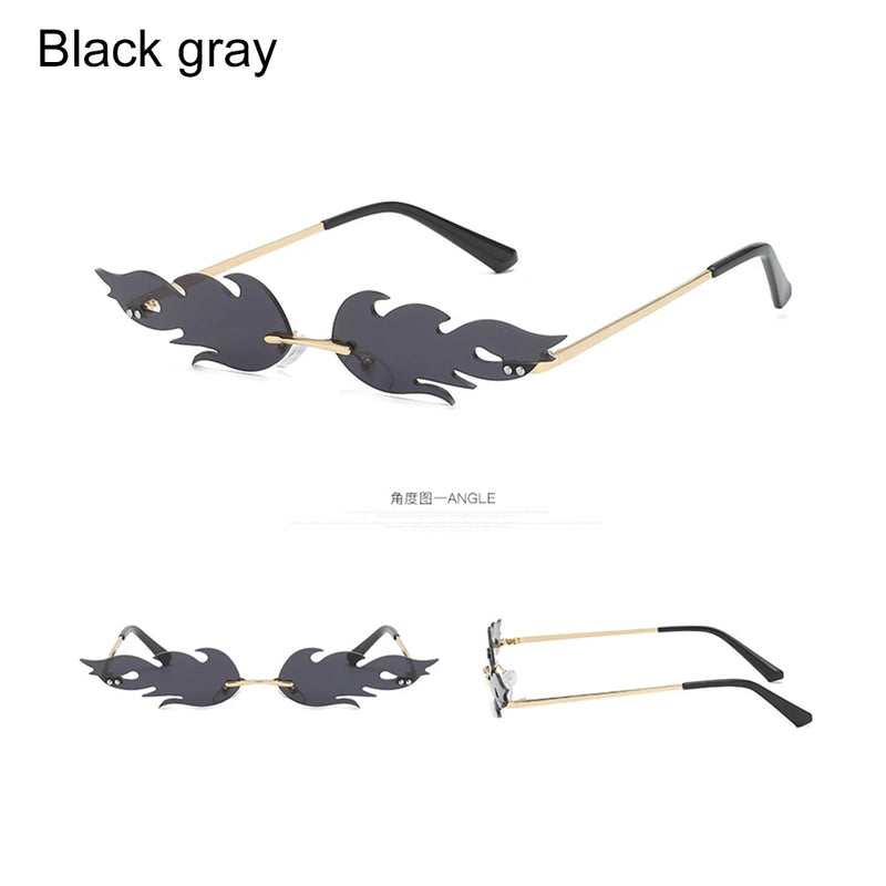 Moda Luxo Fogo Chama Óculos de Sol Mulheres Homens Cool Rimless Wave Óculos de Sol UV 400 Óculos Tendências