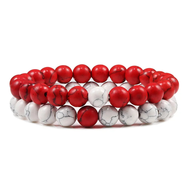 Conjunto Pulseira Casais Distância Preto Branco Pedra de Lava Natural Olho de Tigre Pulseiras de Yoga com Contas para Homens Mulheres Corda Elástica Jóias