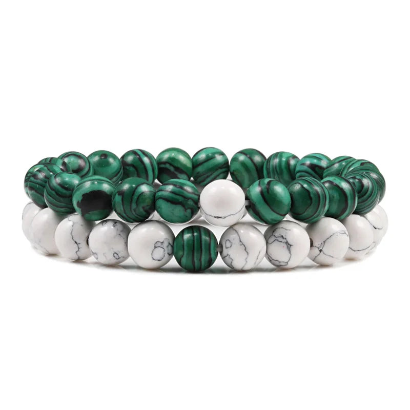 Conjunto Pulseira Casais Distância Preto Branco Pedra de Lava Natural Olho de Tigre Pulseiras de Yoga com Contas para Homens Mulheres Corda Elástica Jóias