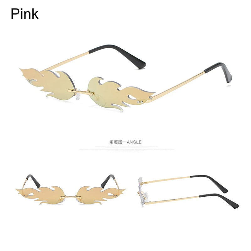 Moda Luxo Fogo Chama Óculos de Sol Mulheres Homens Cool Rimless Wave Óculos de Sol UV 400 Óculos Tendências