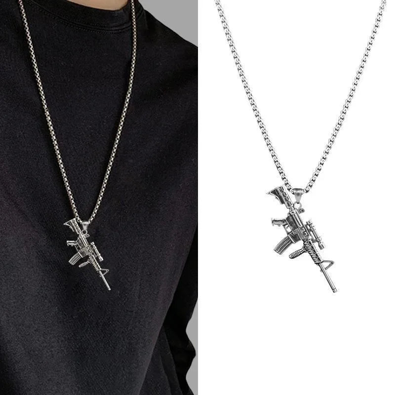 Colar com pingente de submetralhadora Ak-47, elegante e dominador, adequado para joias masculinas personalizadas de hip-hop, rock e punk