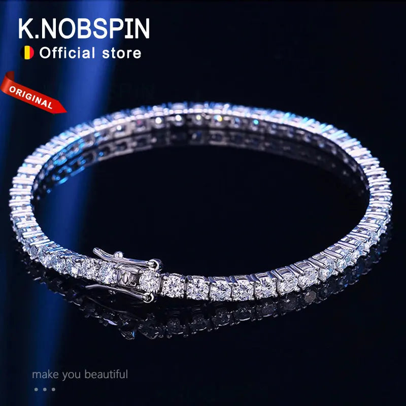 Knobspin 3mm 4mm Moissanite Tennis Pulseira Full Diamond GRA 925 Prata Banhada 18k Festa de Casamento Jóias Pulseiras para Mulheres Homem