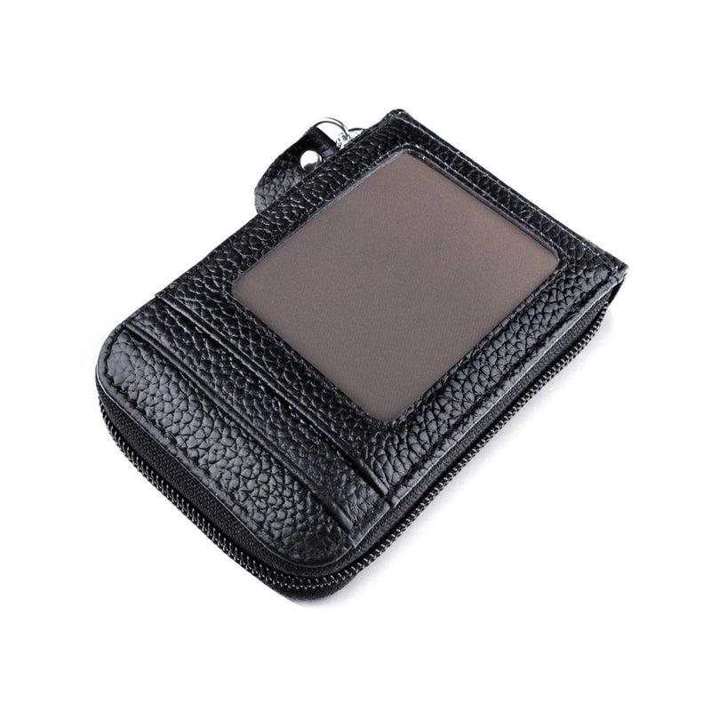 Carteira masculina de couro PU genuíno, porta-cartões de crédito, bloqueio RFID, bolso com zíper, bolsa masculina,