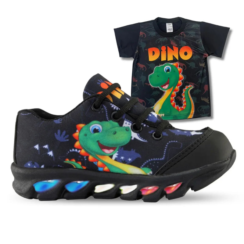 Tênis LED Dinossauro Infantil com Camisa - Aventura e Diversão Garantidas!