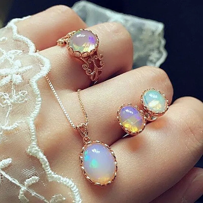 Conjunto de brincos e colar de anel de cristal azul Conjuntos de joias de casamento