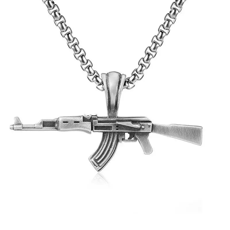 Colar com pingente de submetralhadora Ak-47, elegante e dominador, adequado para joias masculinas personalizadas de hip-hop, rock e punk