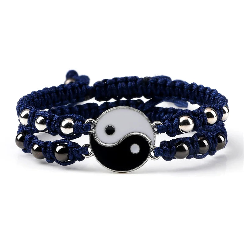 2Pcs/set Dragão Tai Chi Gossip Pulseira Trançada para Mulheres Homens Melhores Amigos Pulseiras Yin Yang Ajustáveis Moda Casal Jóias