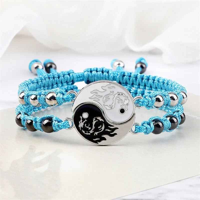 2Pcs/set Dragão Tai Chi Gossip Pulseira Trançada para Mulheres Homens Melhores Amigos Pulseiras Yin Yang Ajustáveis Moda Casal Jóias