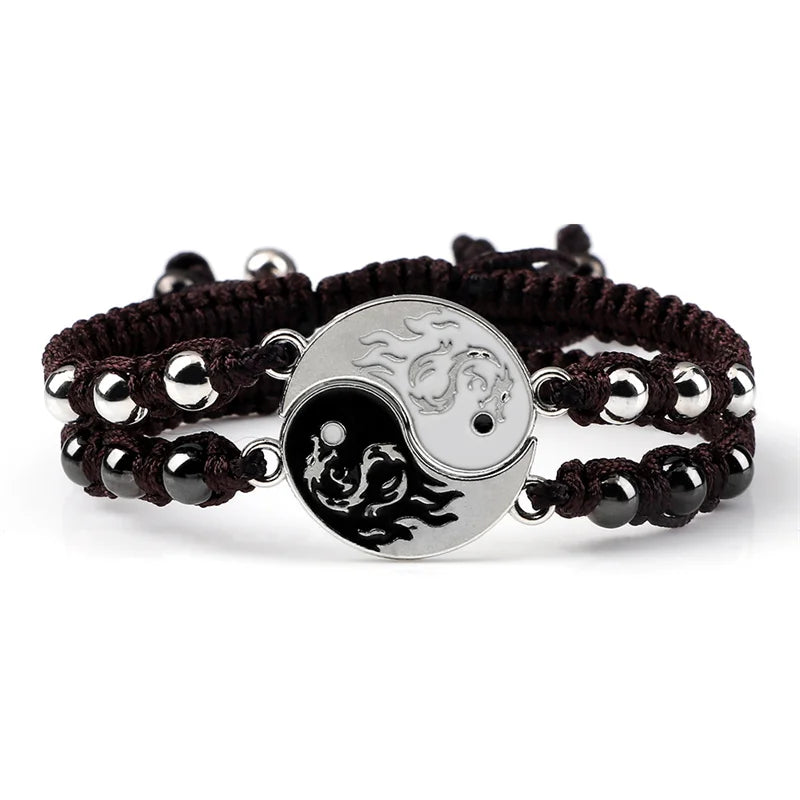 2Pcs/set Dragão Tai Chi Gossip Pulseira Trançada para Mulheres Homens Melhores Amigos Pulseiras Yin Yang Ajustáveis Moda Casal Jóias