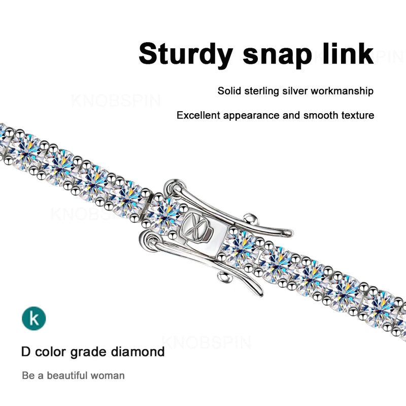 Knobspin 3mm 4mm Moissanite Tennis Pulseira Full Diamond GRA 925 Prata Banhada 18k Festa de Casamento Jóias Pulseiras para Mulheres Homem