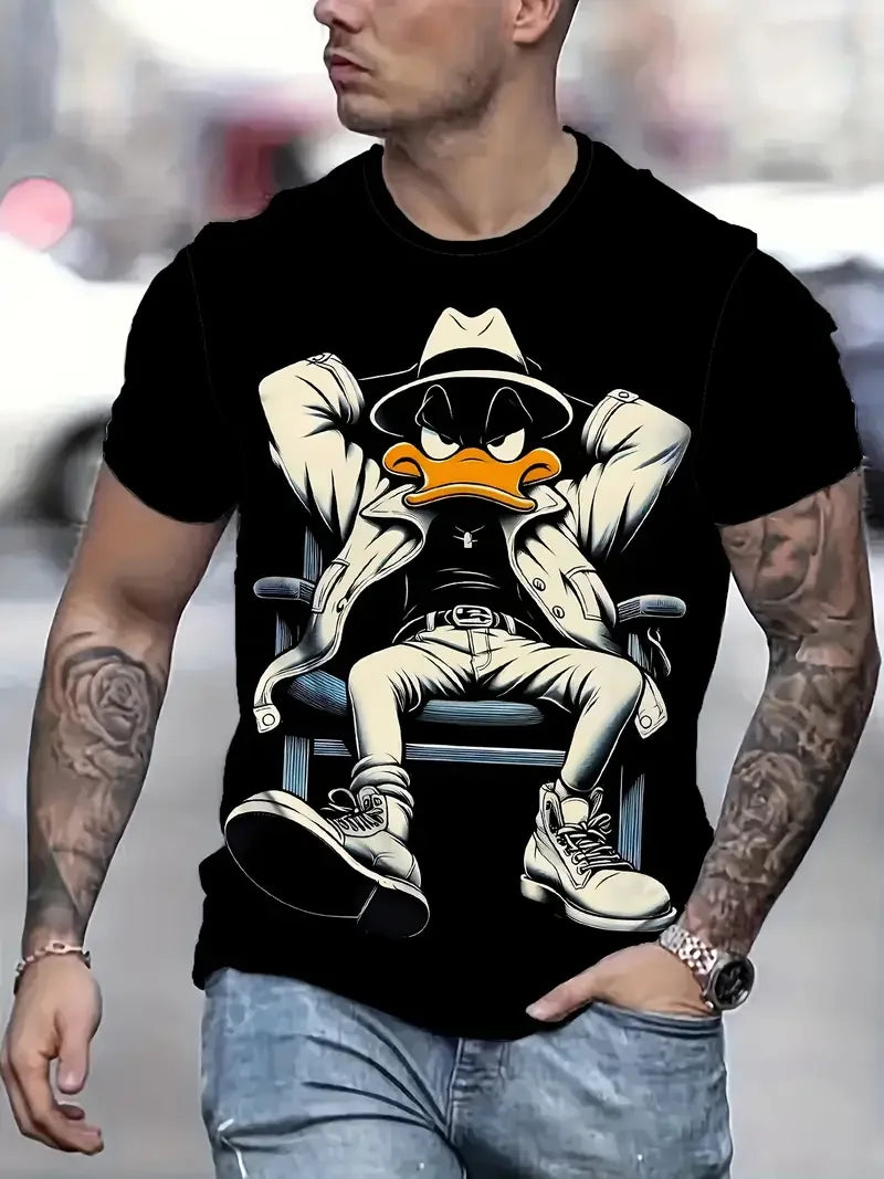 Camiseta Masculina Divertida com Estampa de Pato: Estilo Casual e Confortável para o Verão