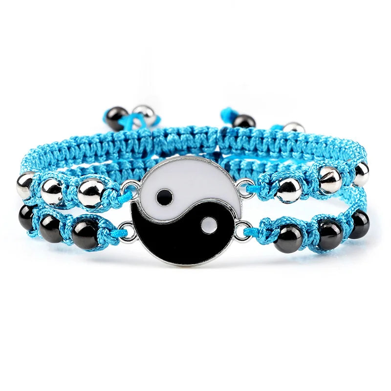 2Pcs/set Dragão Tai Chi Gossip Pulseira Trançada para Mulheres Homens Melhores Amigos Pulseiras Yin Yang Ajustáveis Moda Casal Jóias