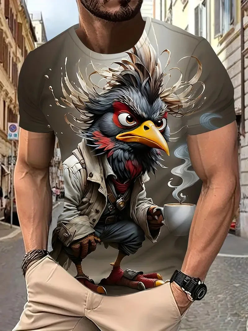 Camiseta Masculina Divertida com Estampa de Pato: Estilo Casual e Confortável para o Verão