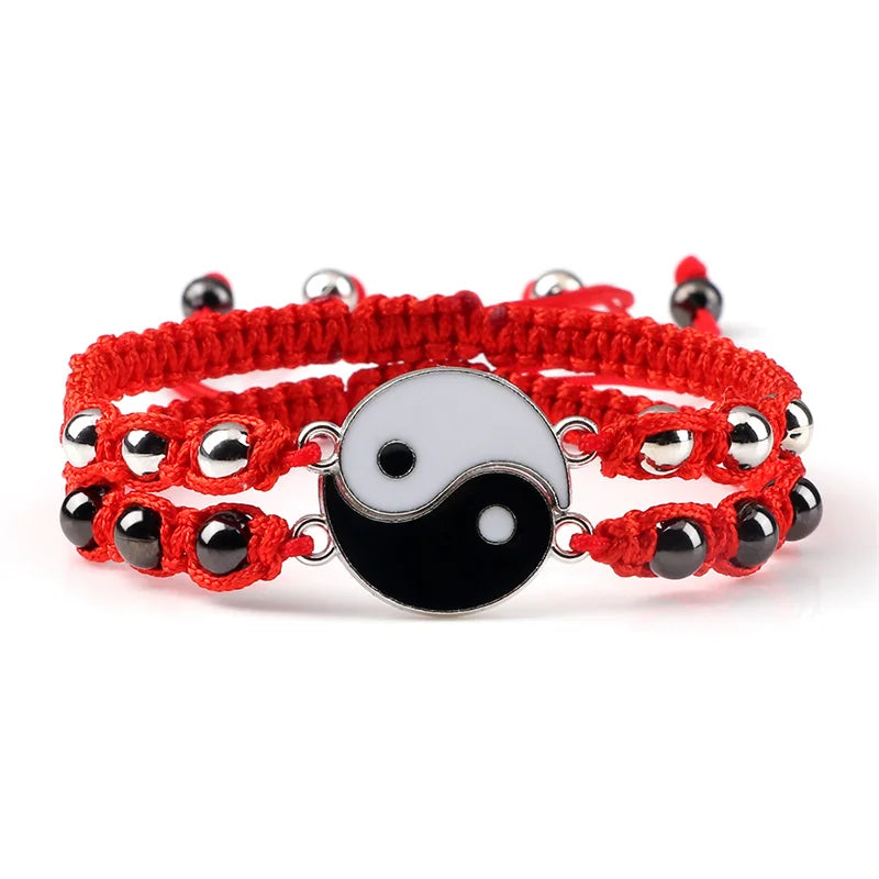 2Pcs/set Dragão Tai Chi Gossip Pulseira Trançada para Mulheres Homens Melhores Amigos Pulseiras Yin Yang Ajustáveis Moda Casal Jóias