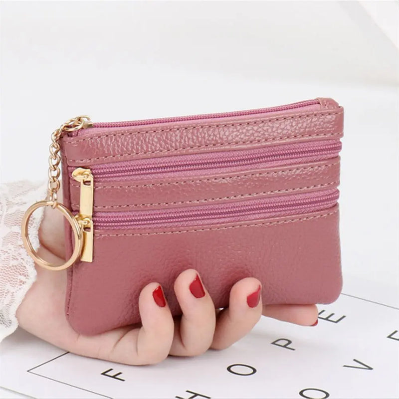 2025 Moda Feminina Carteira Clutch Três Zip Feminino Curto Pequena Bolsa de Moedas Novo Design de Marca Macio Mini Porta-Cartões Carteira Bolsa de Dinheiro