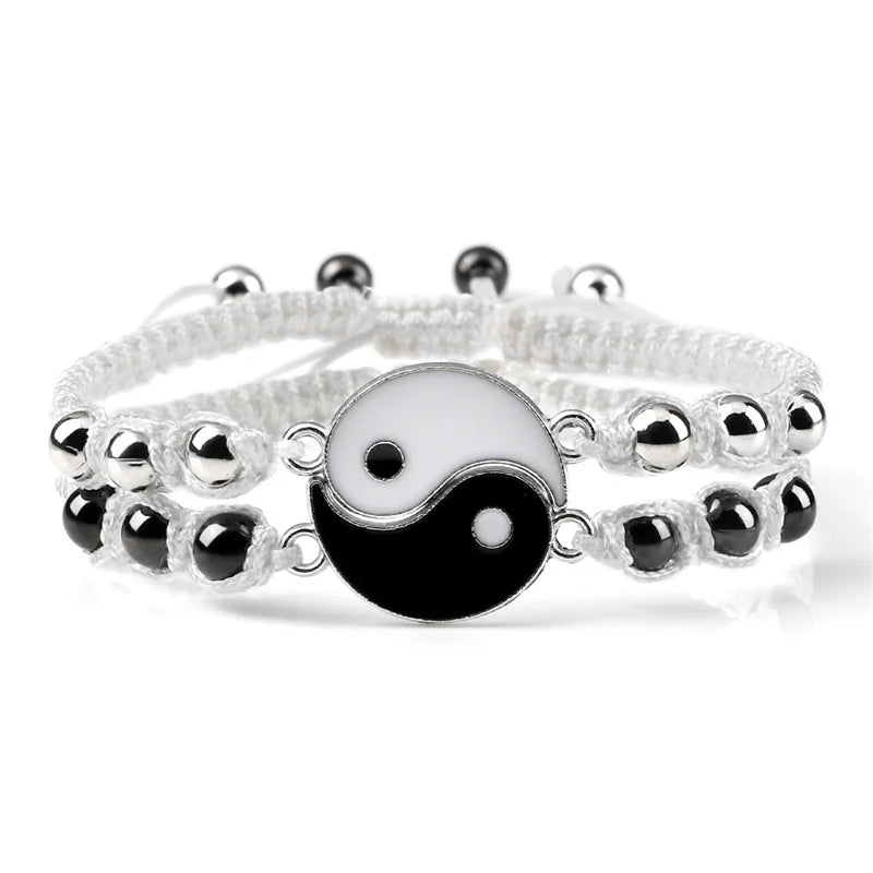 2Pcs/set Dragão Tai Chi Gossip Pulseira Trançada para Mulheres Homens Melhores Amigos Pulseiras Yin Yang Ajustáveis Moda Casal Jóias