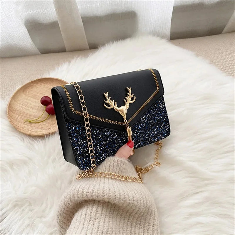 Bolsa de Ombro Feminina com Decoração de Cabeça de Veado, Elegância e Estilo Luxuoso