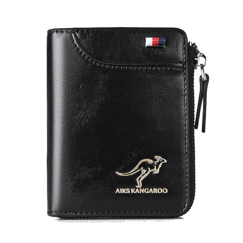 Carteira masculina de couro com porta-cartões de visita, bolsa com zíper, carteiras de luxo para homens, proteção