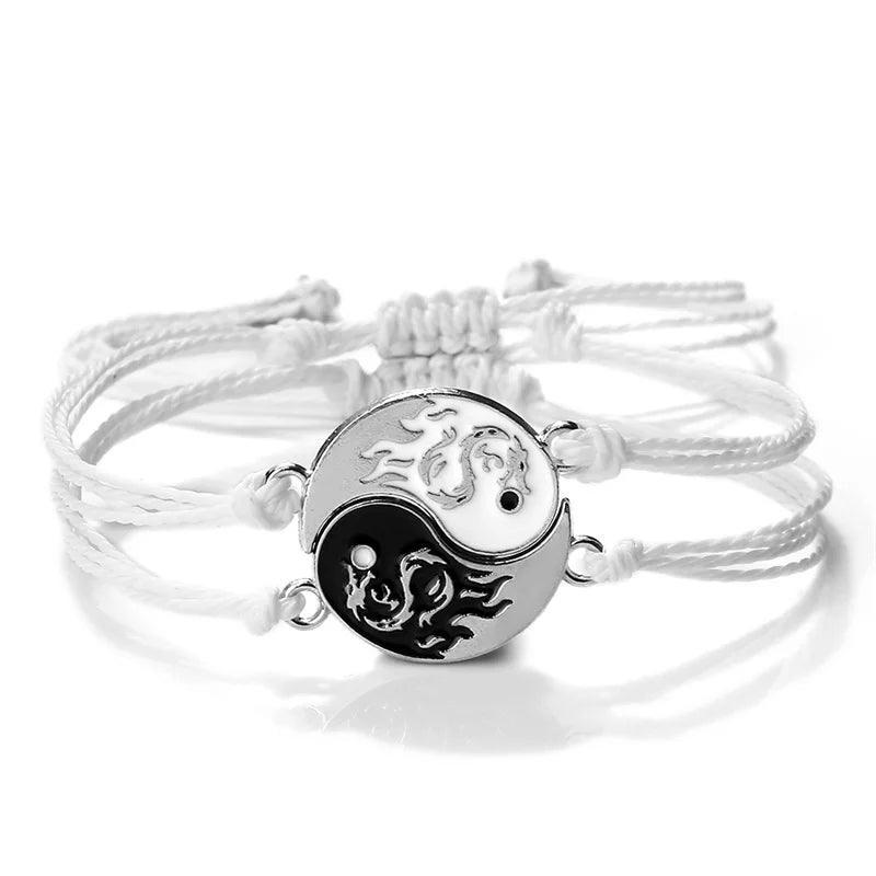 2Pcs/set Dragão Tai Chi Gossip Pulseira Trançada para Mulheres Homens Melhores Amigos Pulseiras Yin Yang Ajustáveis Moda Casal Jóias