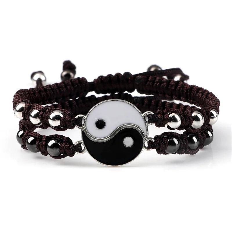 2Pcs/set Dragão Tai Chi Gossip Pulseira Trançada para Mulheres Homens Melhores Amigos Pulseiras Yin Yang Ajustáveis Moda Casal Jóias